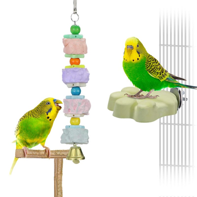Litewoo Bird Beak Trim Colorful Calcium Stone Parrot Pet Chew Long String Cage Toy with Bell, Chinchilla Grinding Teeth Claw Shape Lava Block for Conure, Budgies, Parakeet, Hamster, Rabbit 2-Pcs - Image 1